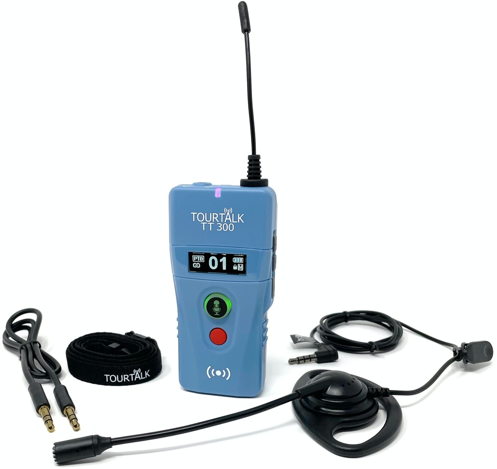 Tourtalk TT 300 Transceiver with headset, aux-in lead and lanyard